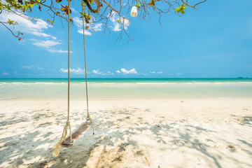 Beautiful the exotic beach with swing for relaxation, Located Koh chang Island, Thailand