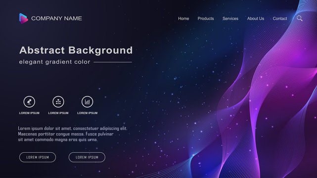 Gradient abstract landing page with dark and colorful space wave background