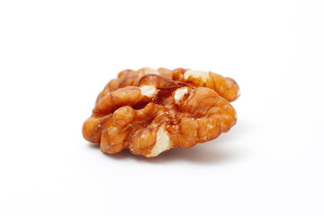 Processed walnut isolated on white background with clipping path