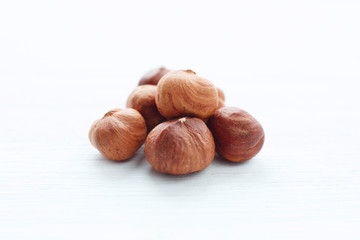 Hazelnuts isolated on white background with clipping path
