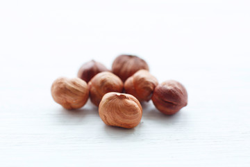 Hazelnuts isolated on white background with clipping path