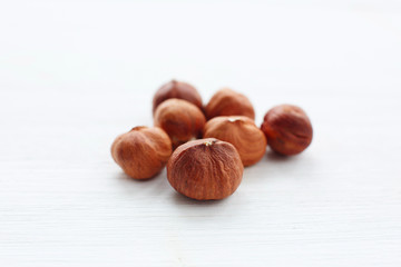 Hazelnuts isolated on white background with clipping path