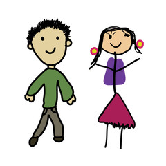 Children Drawing of Boy and Girl