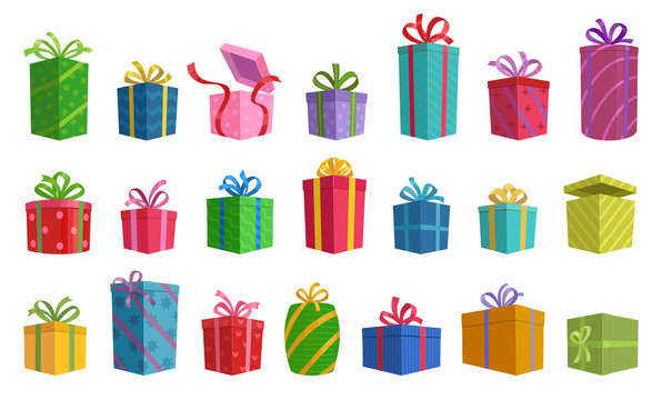 Gift box vector cartoon set icon. Illustration of isolated cartoon icon gift box with ribbon. Vector illustration set christmas present.