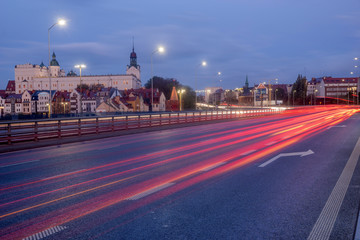 Fototapeta na wymiar entry route to the city in the light of sunrise-Szczecin,Poland