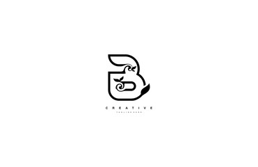 abstract stylized linear curve flourishes monogram B Logo