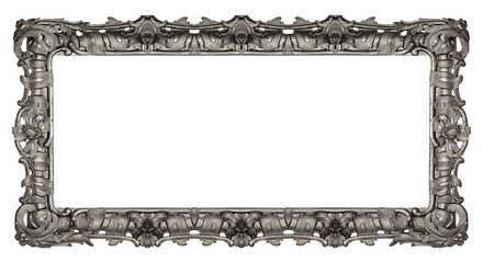 Panoramic silver frame for paintings, mirrors or photo isolated on white background