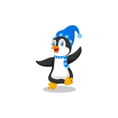 Cartoon Penguin Icon, Cute Cartoon Penguin in warm clothes