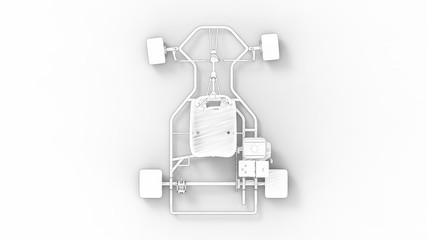 3d rendering of a go kart isolated in white studio background