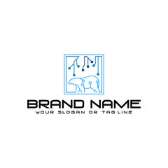 bear technology logo design vector template white background