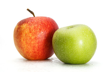 Delicious appetizing beautiful fresh green and red apples isolated on a white background.