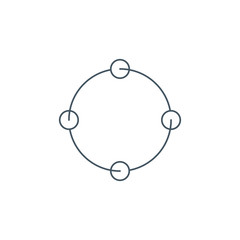cyclic rotation linear icon, four circles instead of arrows recycling recurrence, renewal line symbols on white background - editable stroke