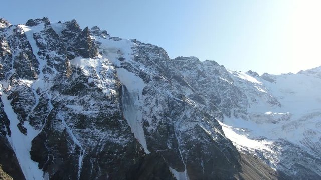 Glacier in the mountains of the Caucasus. Shot on a drone