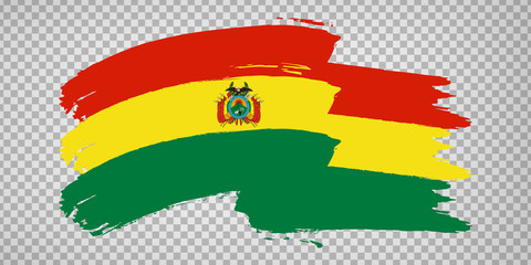 Flag of Bolivia, brush stroke background.  Waving Flag Plurinational State of Bolivia on tranparent backrgound for your web site design, logo, app, UI.  EPS10.