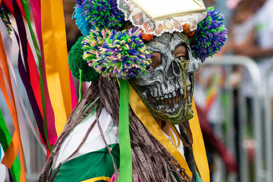 Unidentifiable Woman Wearing Costume During Panama National Day Parade Celebrating The Separation Of Panama From Colombia. Selective Focus.