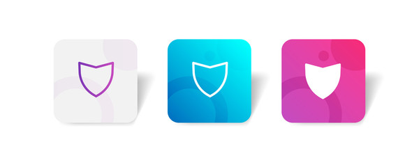 Shield round icon in outline and solid style with colorful smooth gradient background, suitable for UI, app button,  infographic, etc