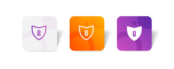Shield round icon in outline and solid style with colorful smooth gradient background, suitable for UI, app button,  infographic, etc