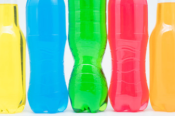 Many soft drinks on a white background