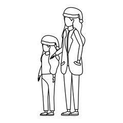 mother and daughter with christmas hats characters