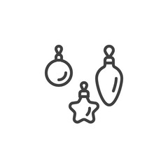 Three christmas baubles line icon. linear style sign for mobile concept and web design. Xmas tree decoration outline vector icon. Symbol, logo illustration. Vector graphics