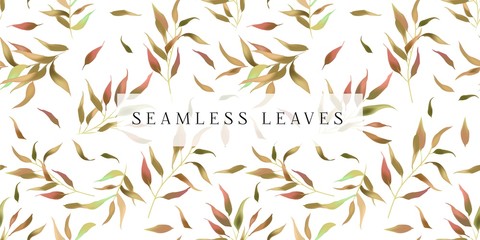 Golden Leaf Seamless Garden White Background Pattern