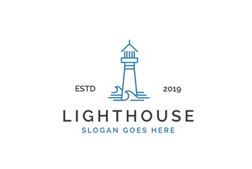 Modern simple lighthouse coastal beach logo design vector graphic