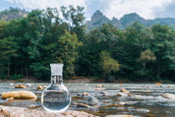 Obraz na płótnie Canvas Glass flask with clean drinking water.