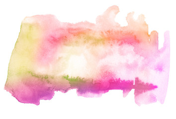 Multicolored watercolor stains in pastel colors with natural stains of paper-based paint. Isolated frame for design. Abstract unique background.