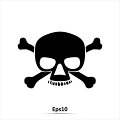 Skull and crossbones - a mark of the danger warning. Vector Illustration. Icon isolated on white background