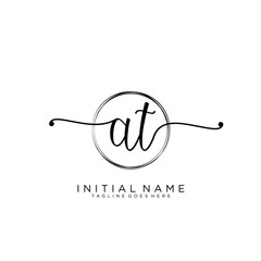 AT Initial handwriting logo with circle template vector.