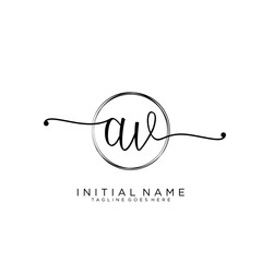 AV Initial handwriting logo with circle template vector.