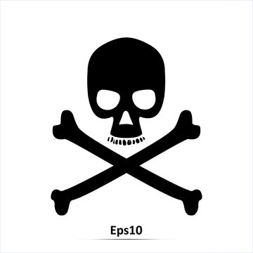 Skull and crossbones - a mark of the danger warning. Vector Illustration. Icon isolated on white background