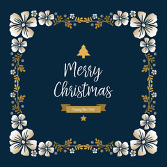 Fototapeta premium Sketch element of leaf floral frame, for text merry christmas and happy new year. Vector
