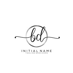 BD Initial handwriting logo with circle template vector.