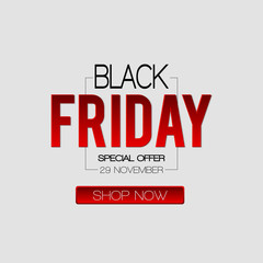 Black Friday sale inscription design template and banner. Discount offer presentation. Creative concept for sales season.  Vector isolated illustration on grey background