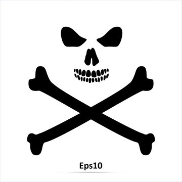 Skull and crossbones - a mark of the danger warning. Vector Illustration. Icon isolated on white background