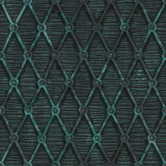 Koperen naadloze textuur met geometrisch patroon op een oxide metalen achtergrond, 3d illustratie