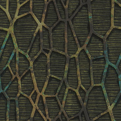 Kupferne nahtlose Textur mit geometrischem Muster auf einem metallischen Oxidhintergrund, 3D-Darstellung
