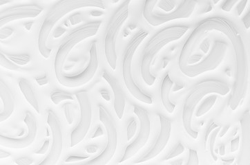 White liquid paint texture with curly curved lines as modern abstract background.