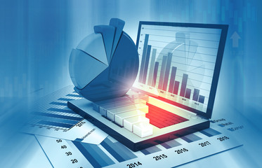 Business graphs and financial reports. 3d illustration .