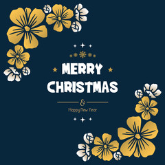 Bright card of merry christmas and happy new year, with motif pattern of leaf flower frame. Vector