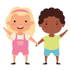 cute little interracial kids couple comic characters
