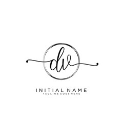 DV Initial handwriting logo with circle template vector.