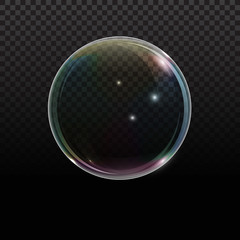 Soap bubble with rainbow reflection on transparent background. Transparent foam bubble, great design for any purposes. - obrazy, fototapety, plakaty