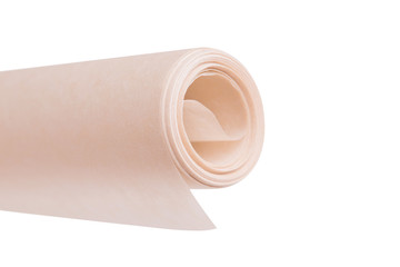 Baking paper close-up. Roll of baking paper isolate on a white background.