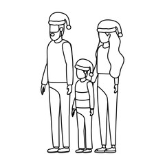 parents couple and son with christmas hats characters
