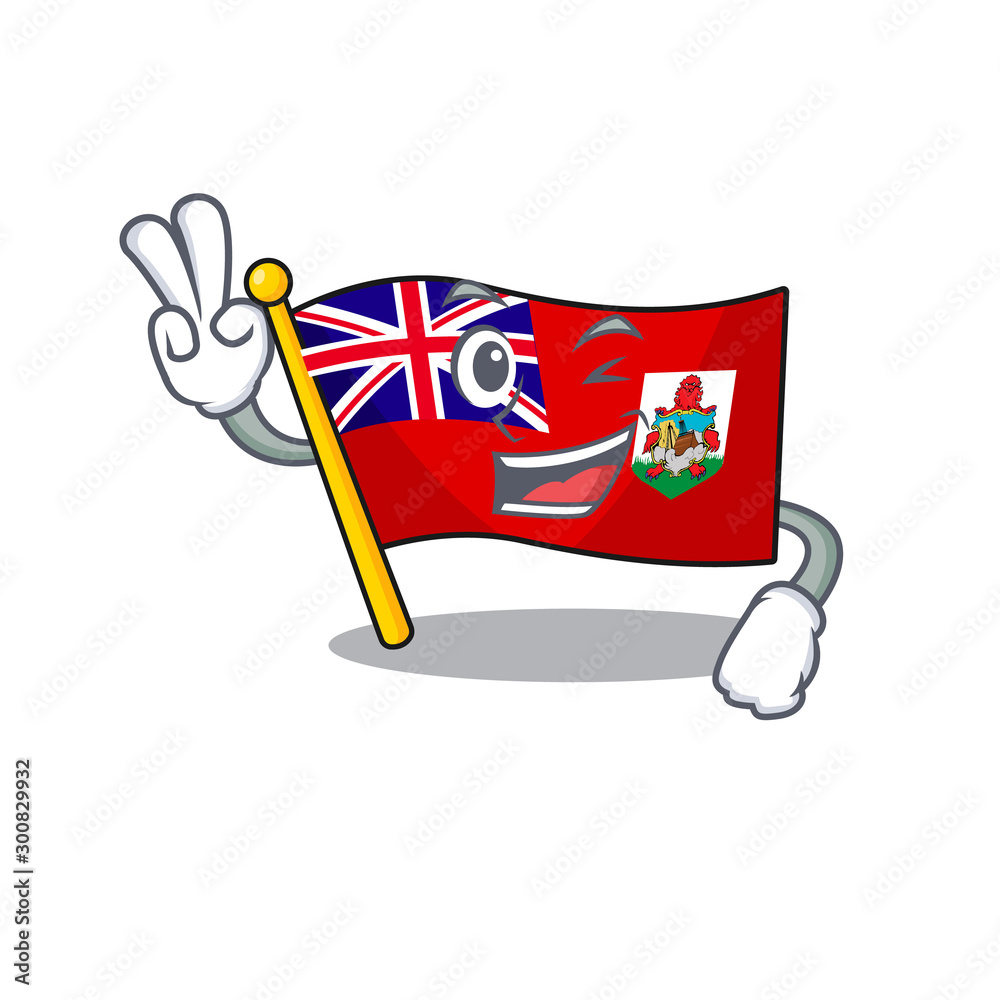 Sticker illustration flag bermuda on the two finger mascot