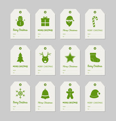 Simple Christmas gift tags with decorations and wishes. Vector