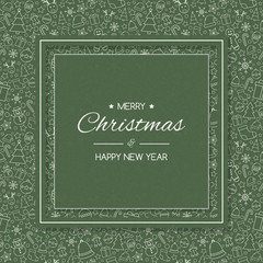 Merry Christmas and Happy New Year. Xmas greetings on background with decorations. Vector
