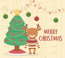 merry christmas celebration cute reindeer with sweater and tree decoration